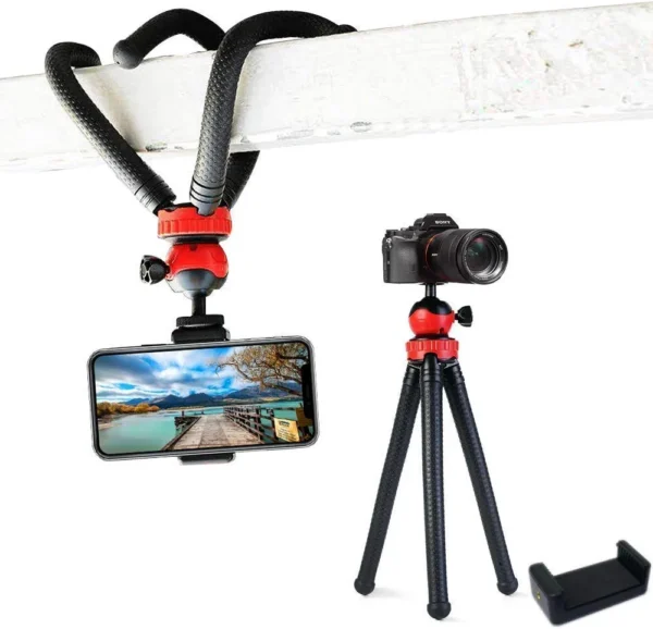 Flexi Tripod with 360° Rotation for All DSLR and Mobile Phone with Free Phone Holder Clip - (Pack of 1, Black and Red)